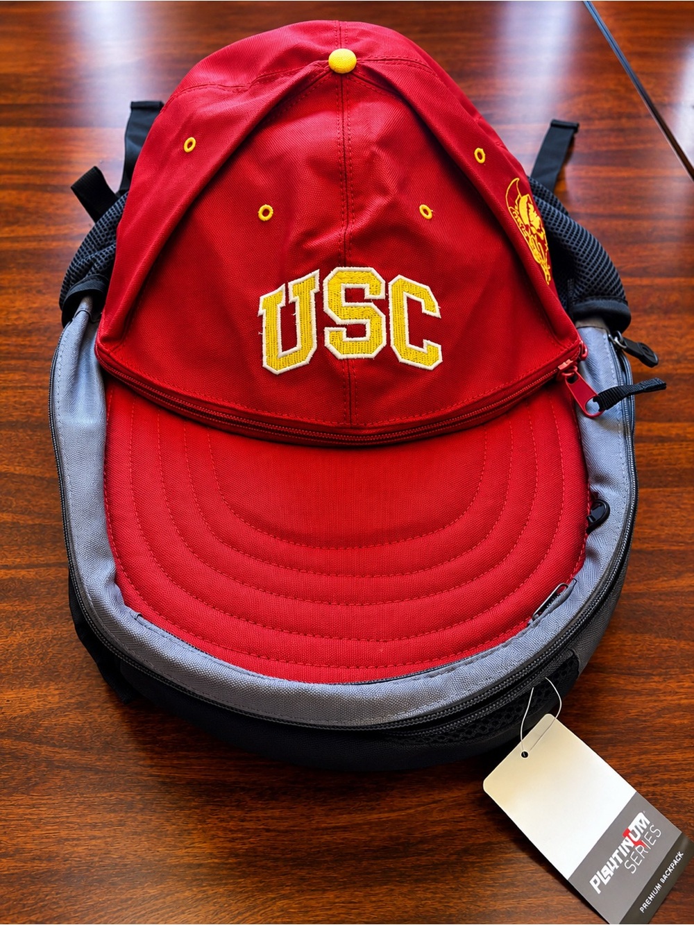 Red USC Trojans baseball-style backpack